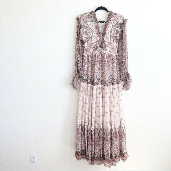 NWT HEMANT & NANDITA Noor Printed Lace-Up Maxi Dress Cottagecore Sundress XS - Picture 1 of 9